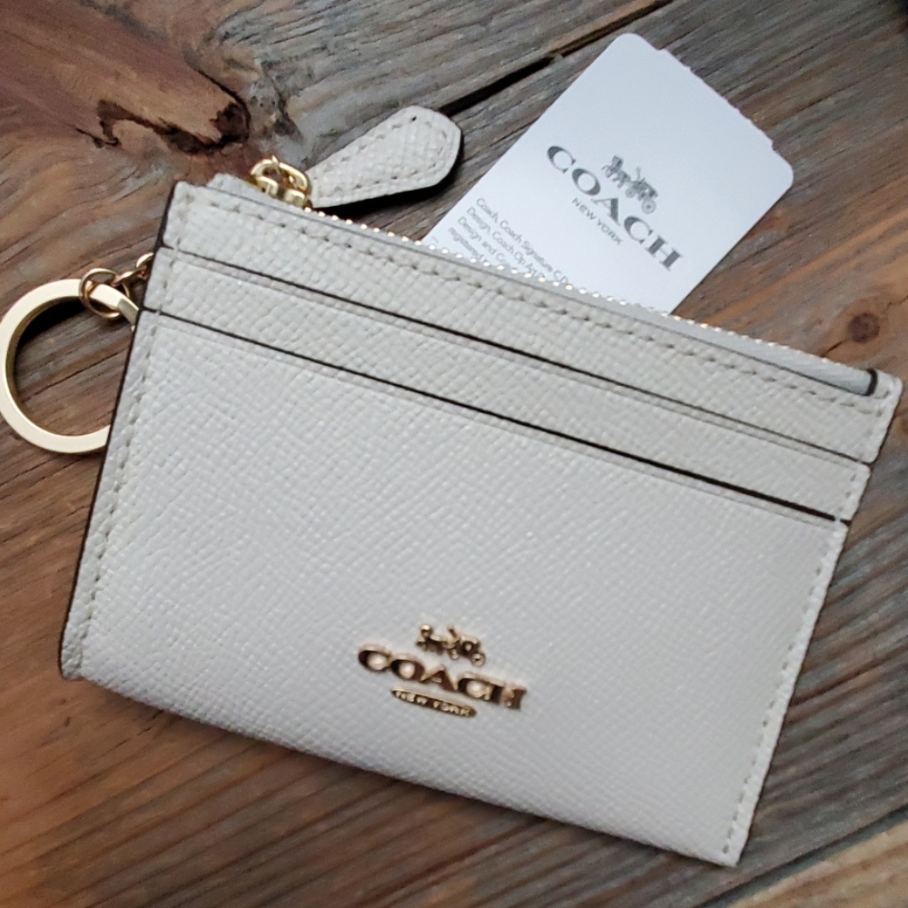 NWT Coach White Mini ID Wallet Keychain